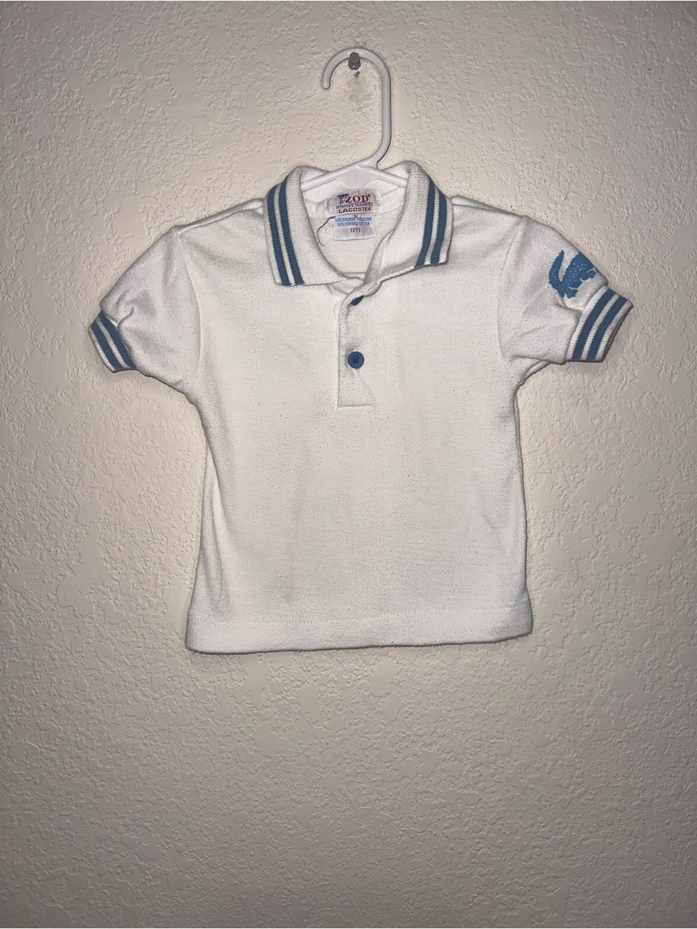 Vintage Izod Lacoste White Polo with Blue Trim Size 2T